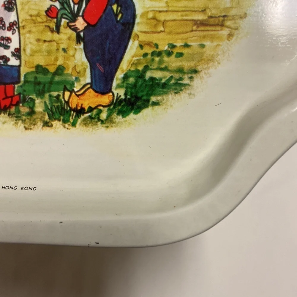 Vintage Dutch TULIP TIME Tin Tray boy kissing‎ girl on farm Multi-Color 7.5 x 6